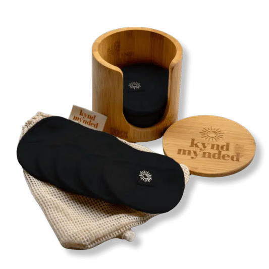 14 Wasbare wattenschijfjes zwart met houder